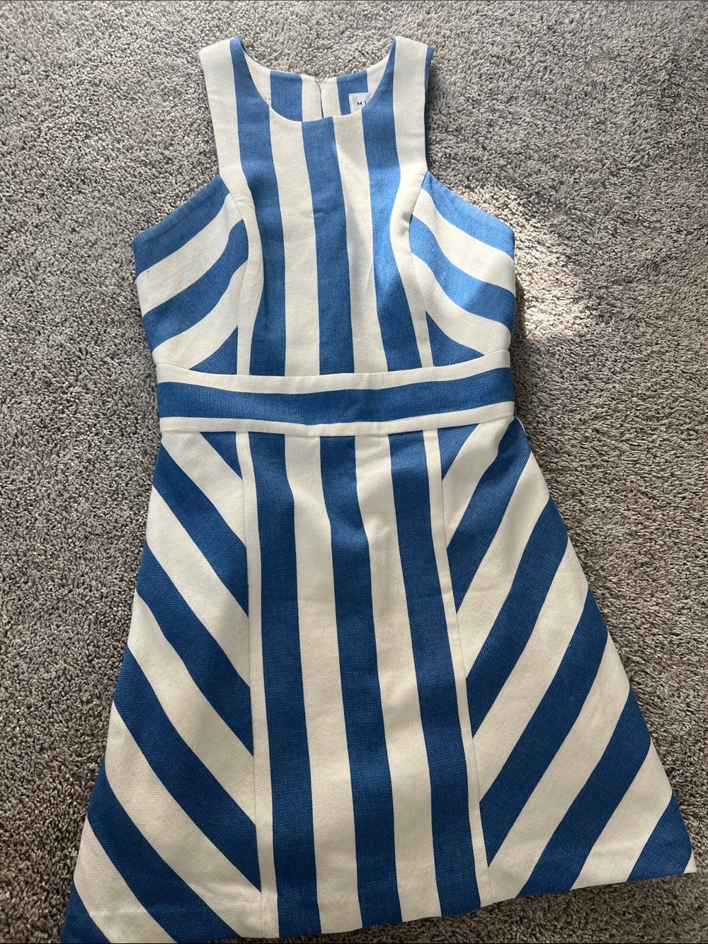 Milly| Maya Blue and White Striped Sleeveless Mini Dress| 47% Cotton - Picture 3 of 9